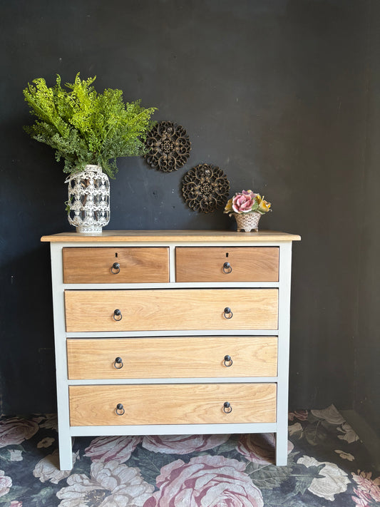 Solid Oak Two Tone Chest of Drawers