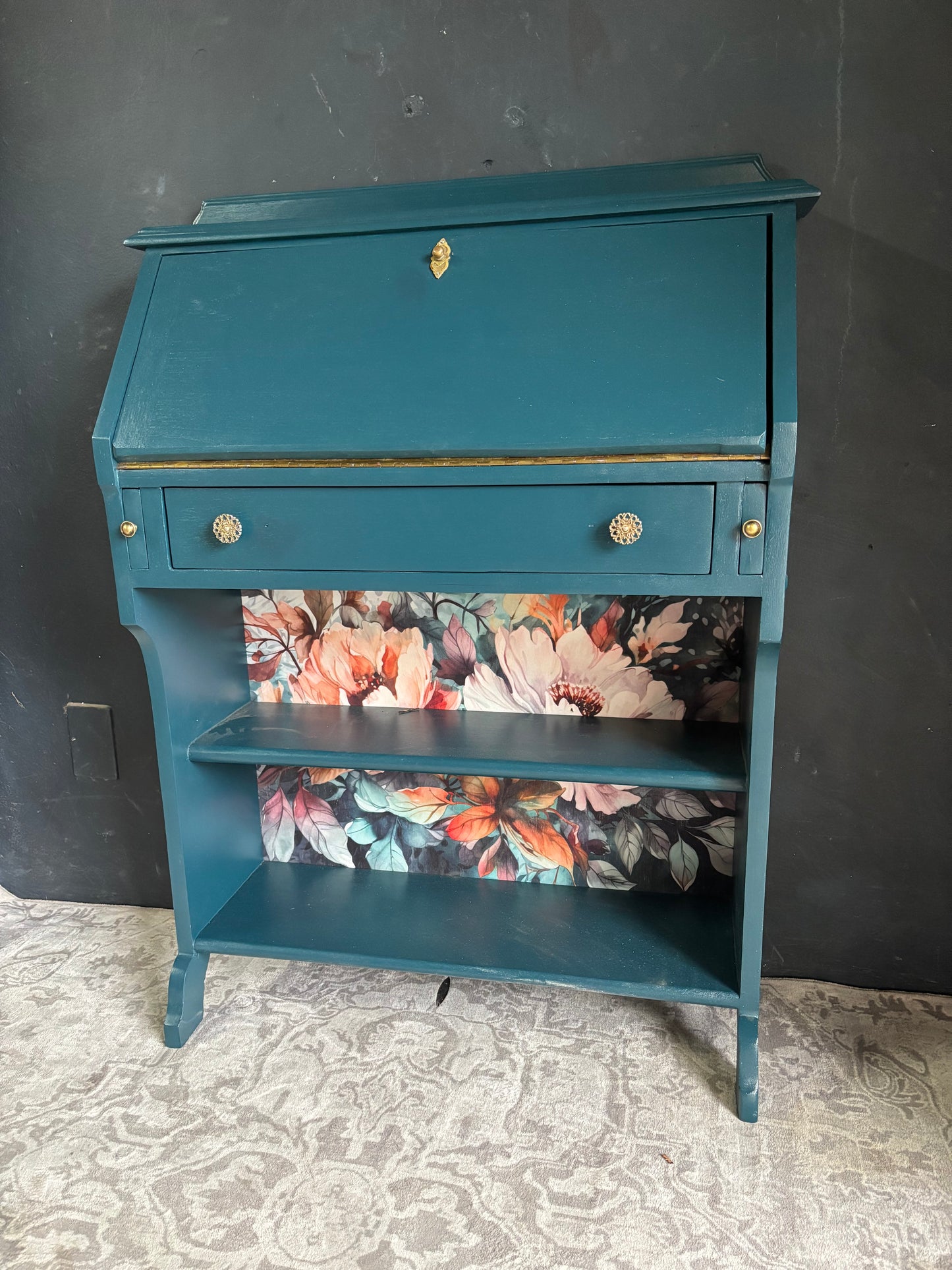 Teal Drop Front Writing Bureau