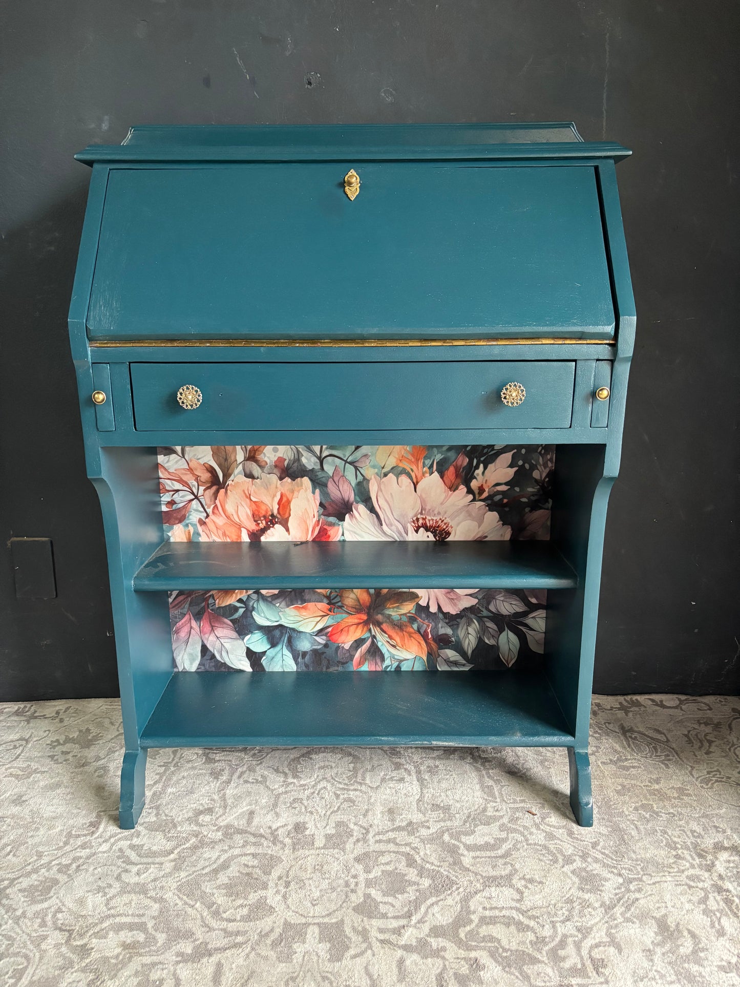 Teal Drop Front Writing Bureau