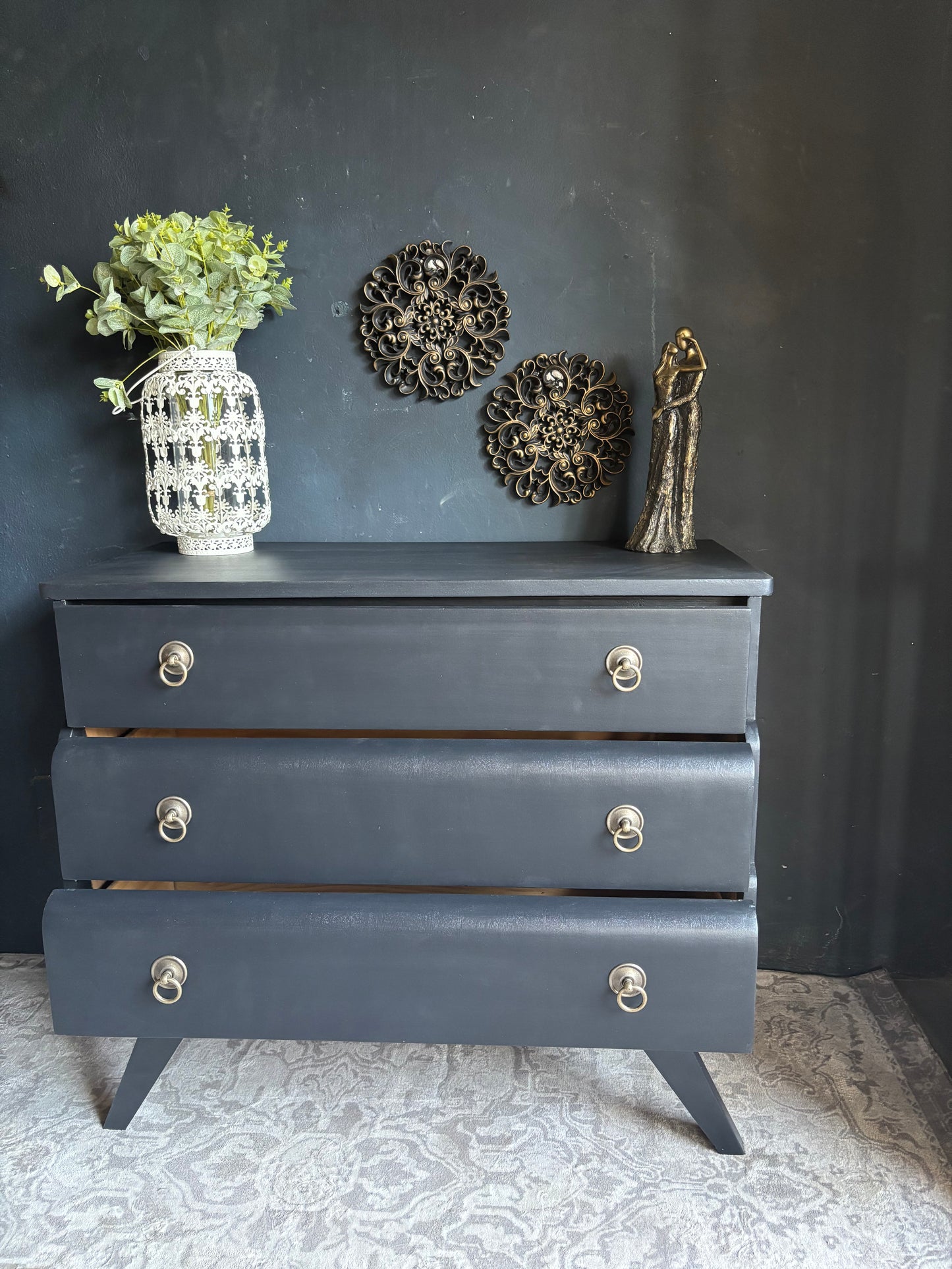 Navy 3 Drawer Chest with Brass Ring Handles