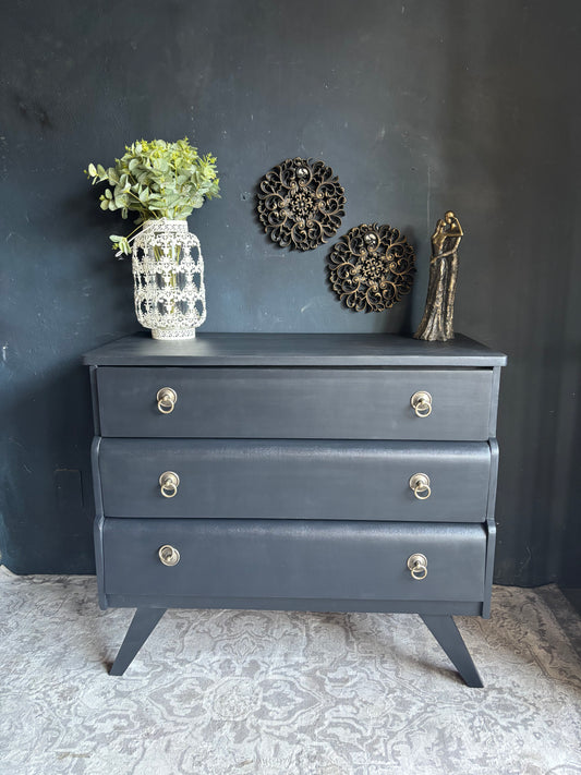 Navy 3 Drawer Chest with Brass Ring Handles