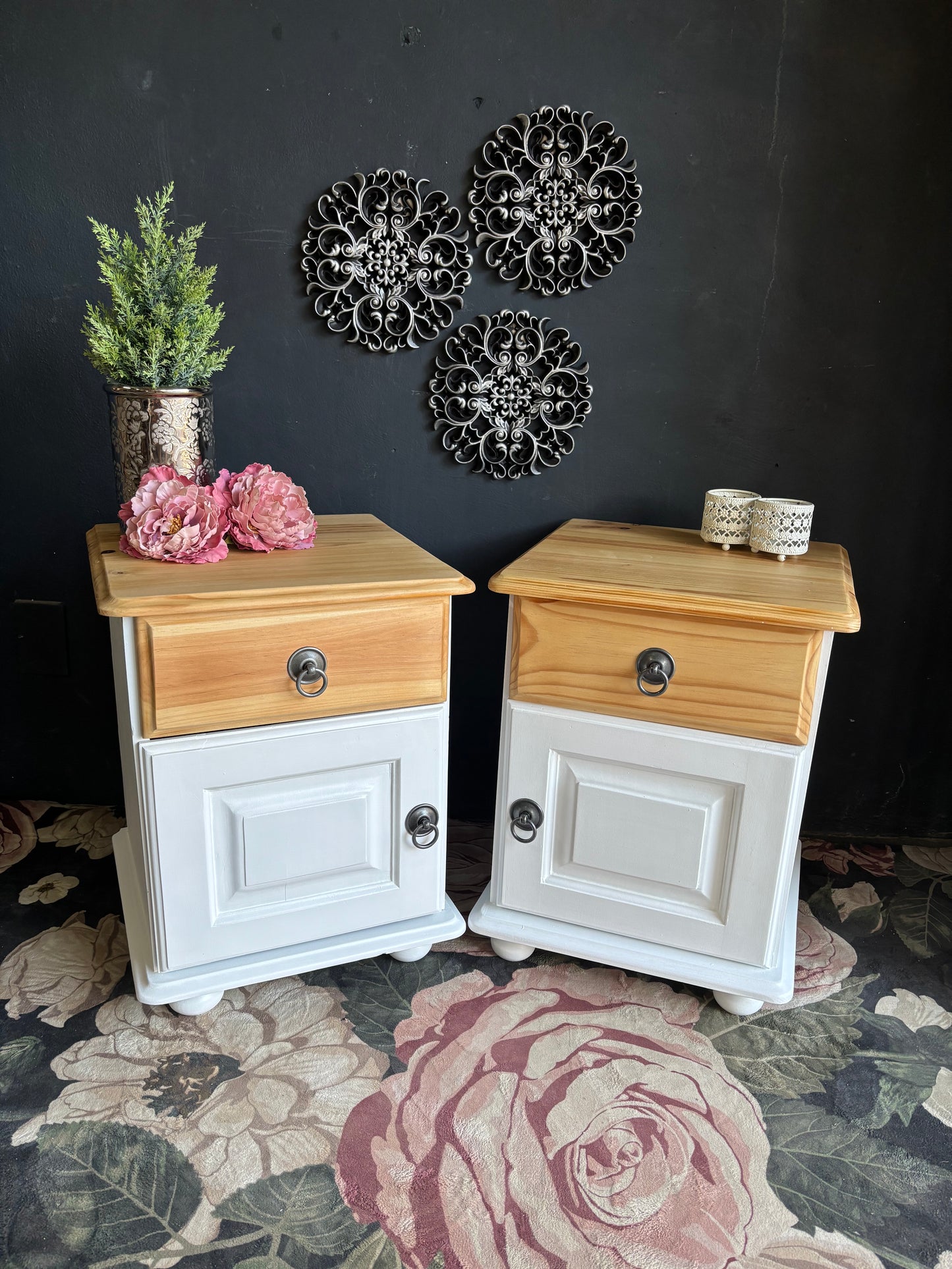 Pair of White & Pine Bedside Tables