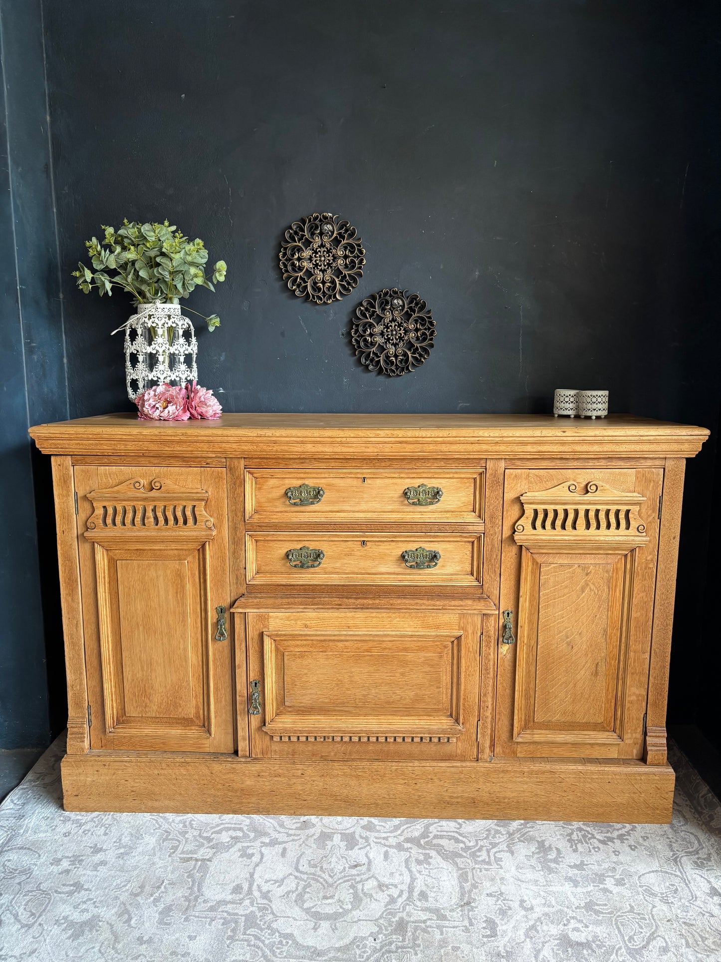 Solid Oak Sideboard with Carved Detail