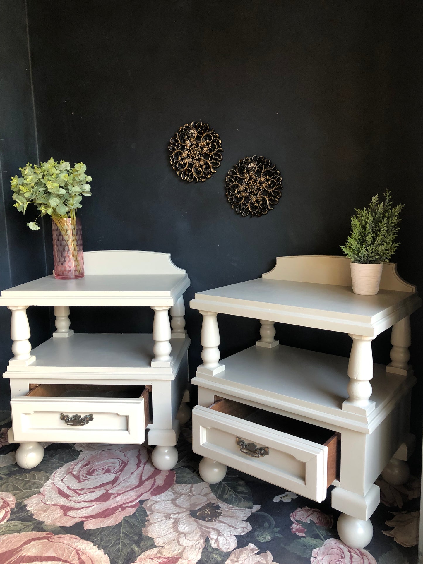 Vintage Beige Bedside Tables (Set of 2)