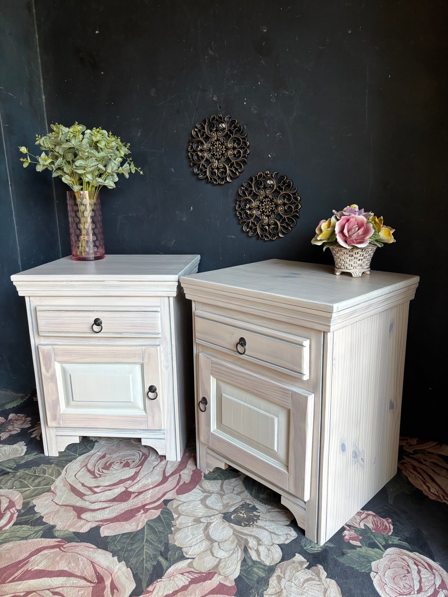 Pine Bedside Tables with Drawer and Cupboard